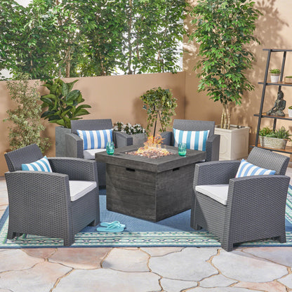 Ollie Outdoor 4-Seater Wicker Print Club Chair Chat Set with Fire Pit