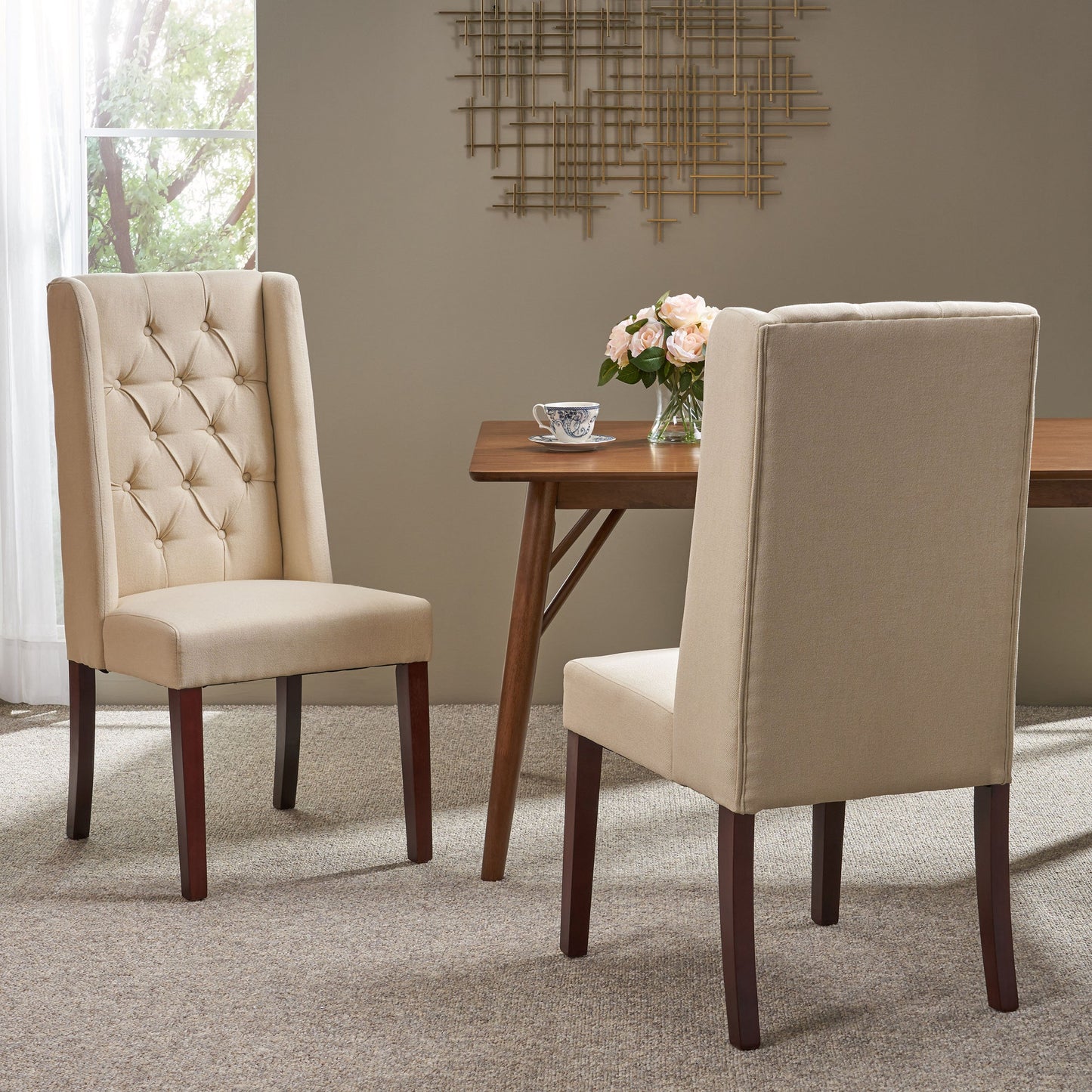 Billings Tufted Fabric High Back Dining Chairs (Set of 2)