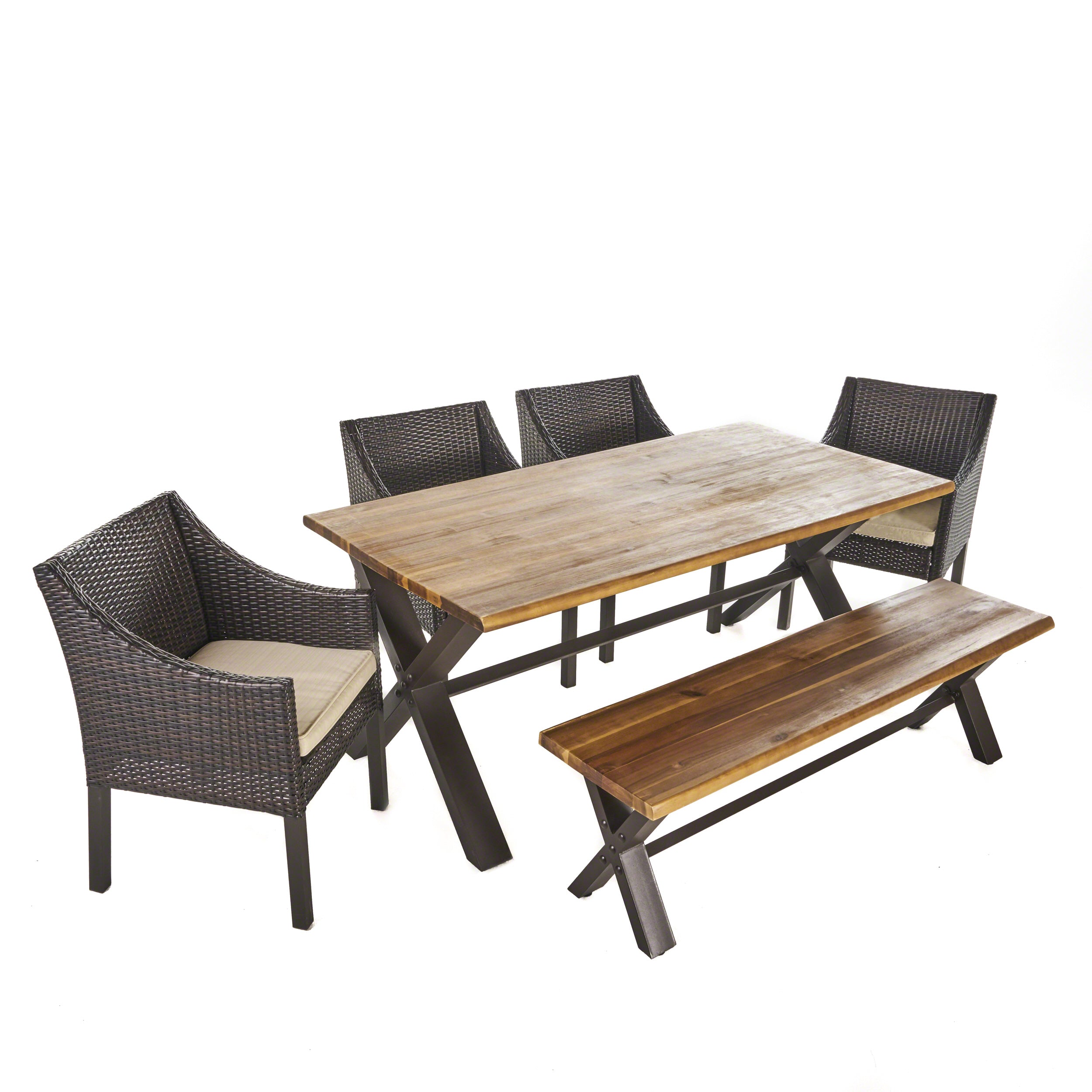 Christopher Knight Home Solstice 6-Piece Acacia Wood Dining Set - Teak Finish, Brown