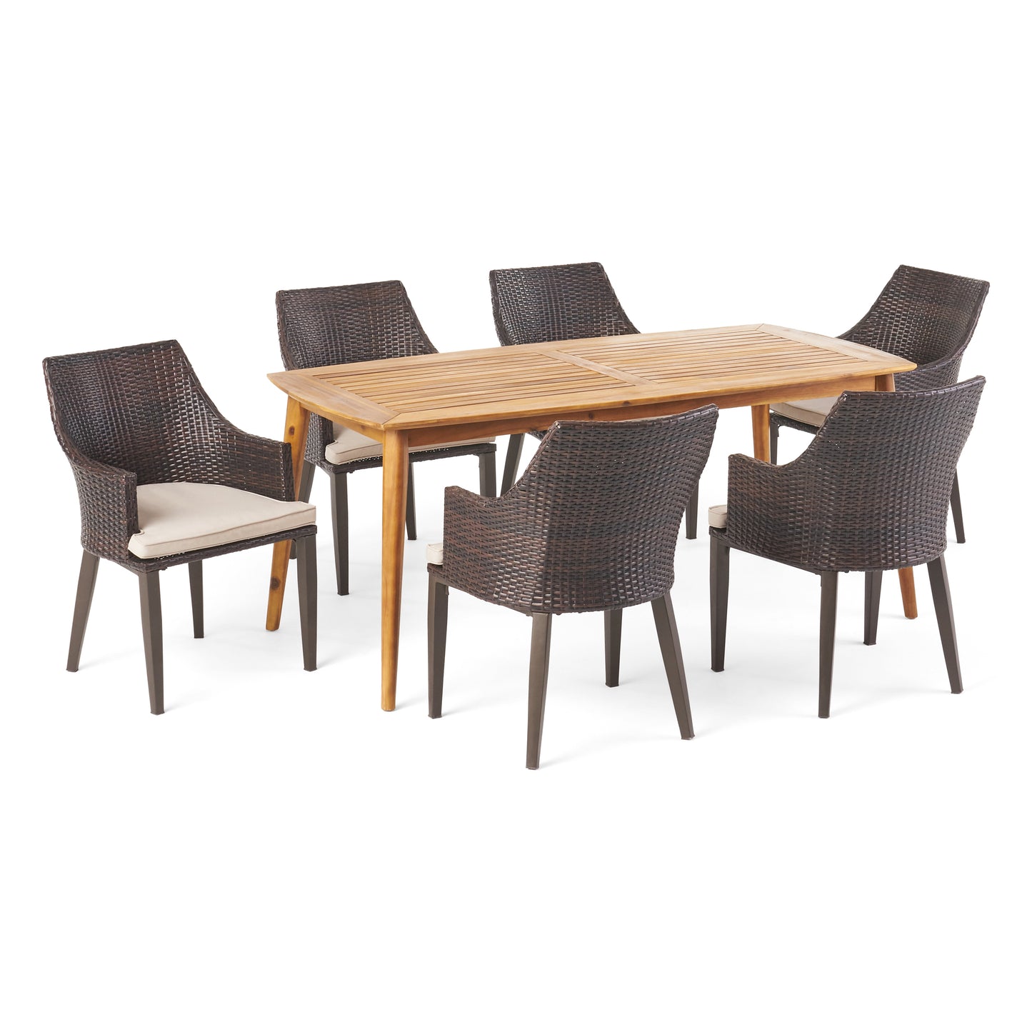 Allentown Outdoor 7 Piece Multi-brown Wicker Dining Set with Acacia Wood Table