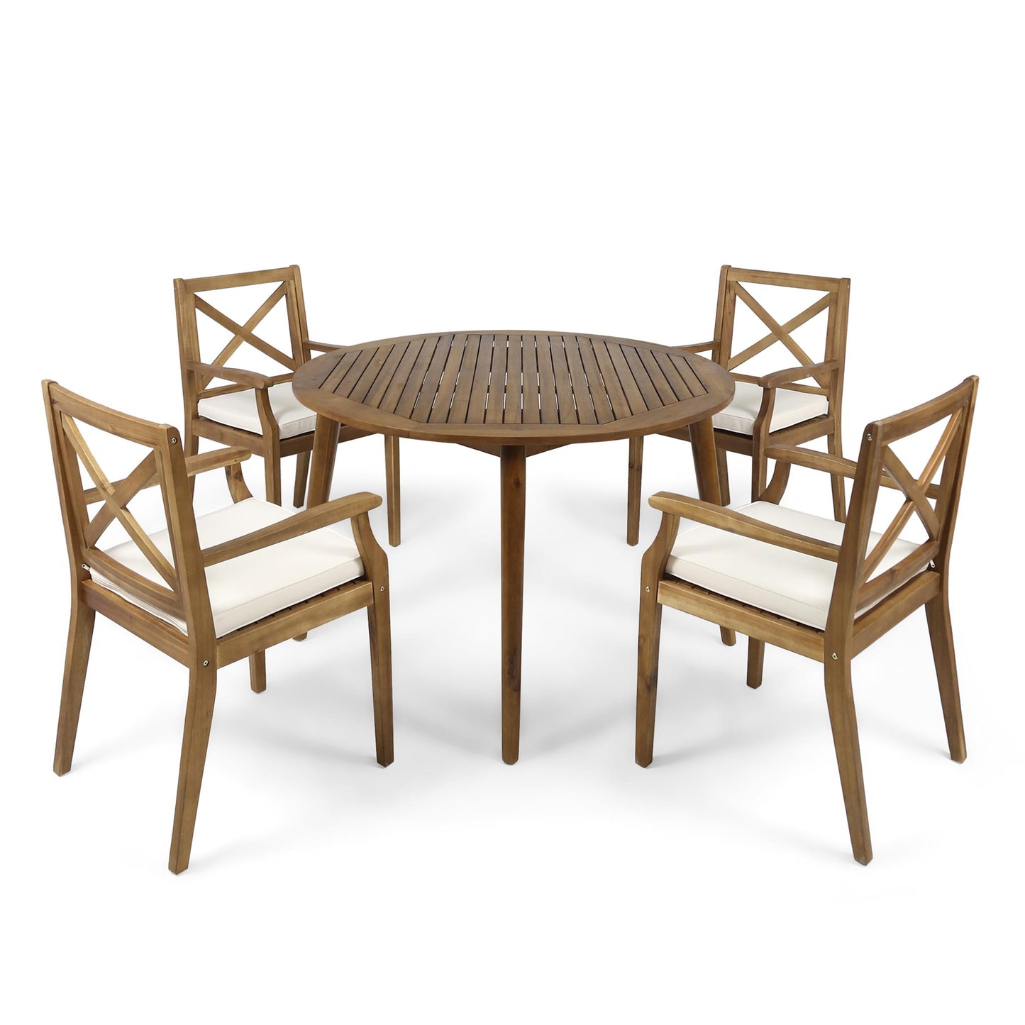 Jenson Outdoor 5 Piece Acacia Wood Dining Set with Cushions