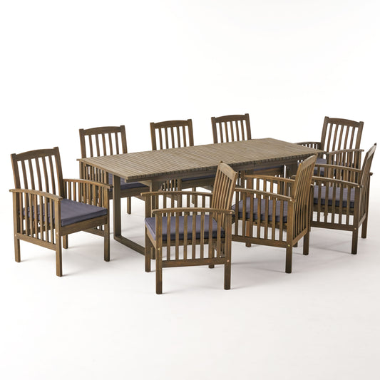 Bowdon Outdoor 8 Seater Expandable Acacia Wood Dining Set