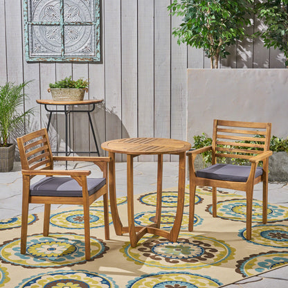 Phoenix Outdoor Acacia 2-Seater Bistro Set with Cushions and 28" Round Table with Closed Legs