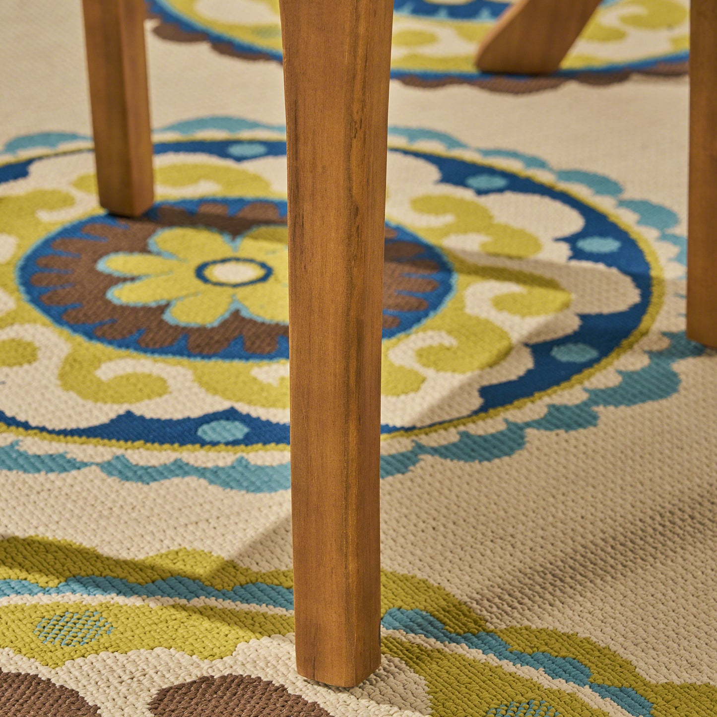 Phoenix Outdoor Acacia 6-Seater Dining Set with Cushions and 70" Oval Table with Carved Legs