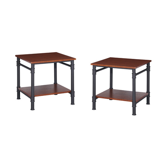 Mila Industrial Faux Wood End Tables (Set of 2), Teak