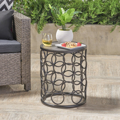 Ghelro Outdoor 16 Inch Grey Finish Ceramic Tile Side Table