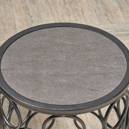 Ghelro Outdoor 16 Inch Grey Finish Ceramic Tile Side Table