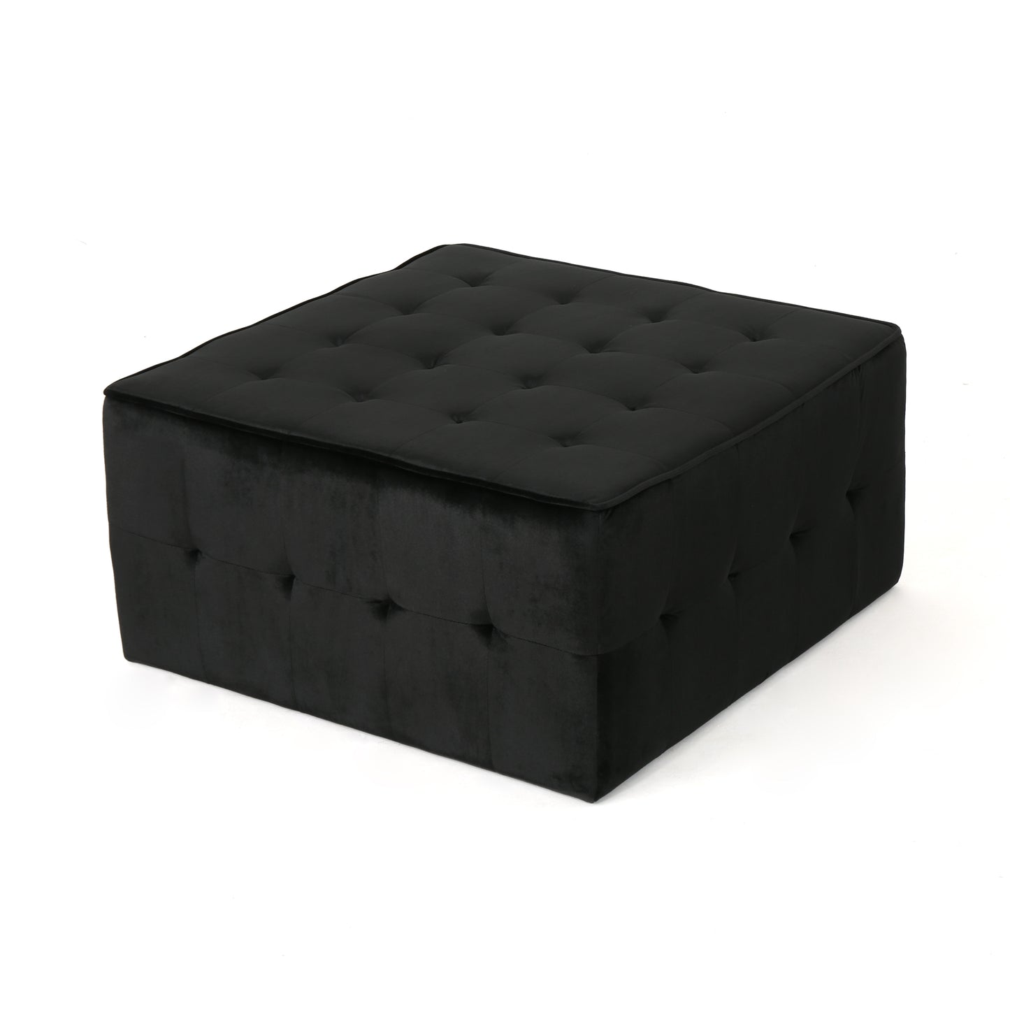 Justin Modern Glam Tufted Waffle Stitch Velvet Square Ottoman Coffee Table