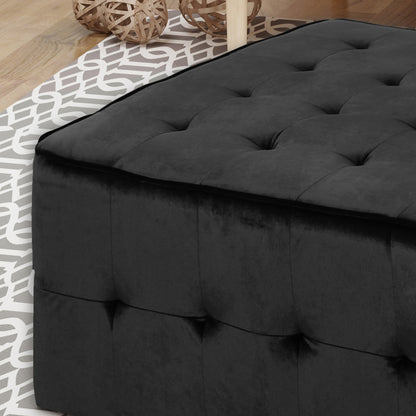 Justin Modern Glam Tufted Waffle Stitch Velvet Square Ottoman Coffee Table