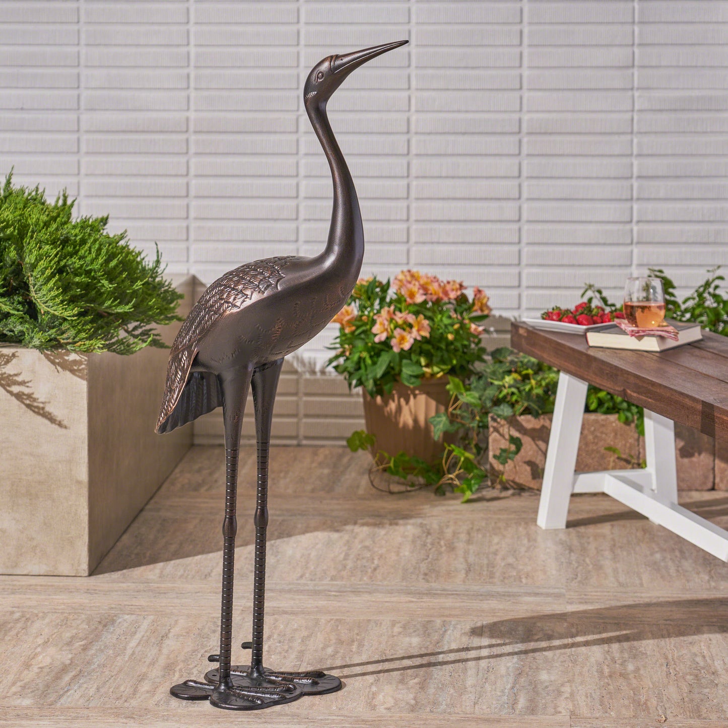 Sunny Outdoor 43-Inch Bronze Cast Aluminum Crane Garden Statue