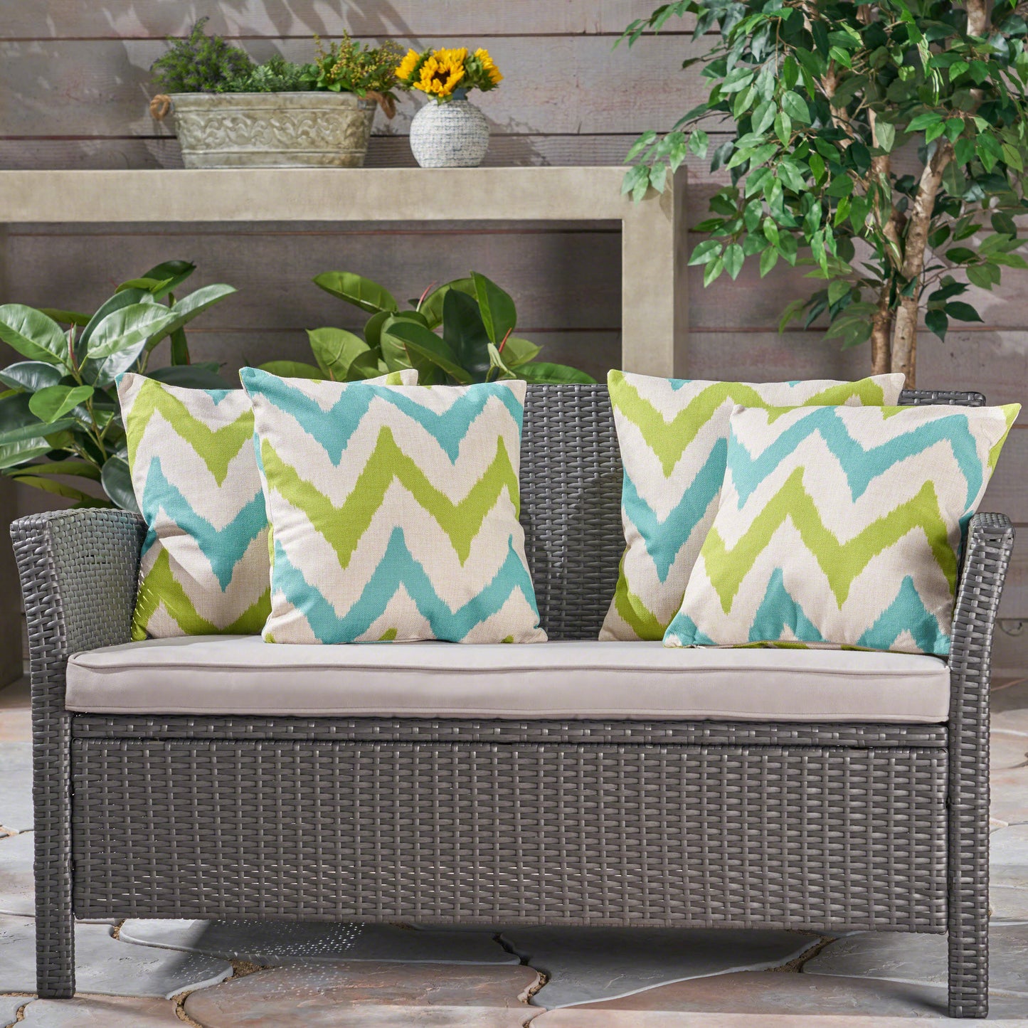 Zora Outdoor 18-inch Water Resistant Square Pillows, Teal and Green