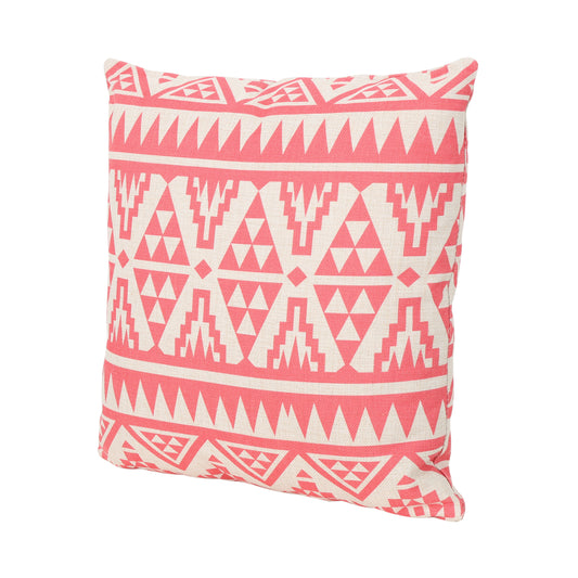 Linda Outdoor Water Resistant 18-inch Square Pillow, Pink Print
