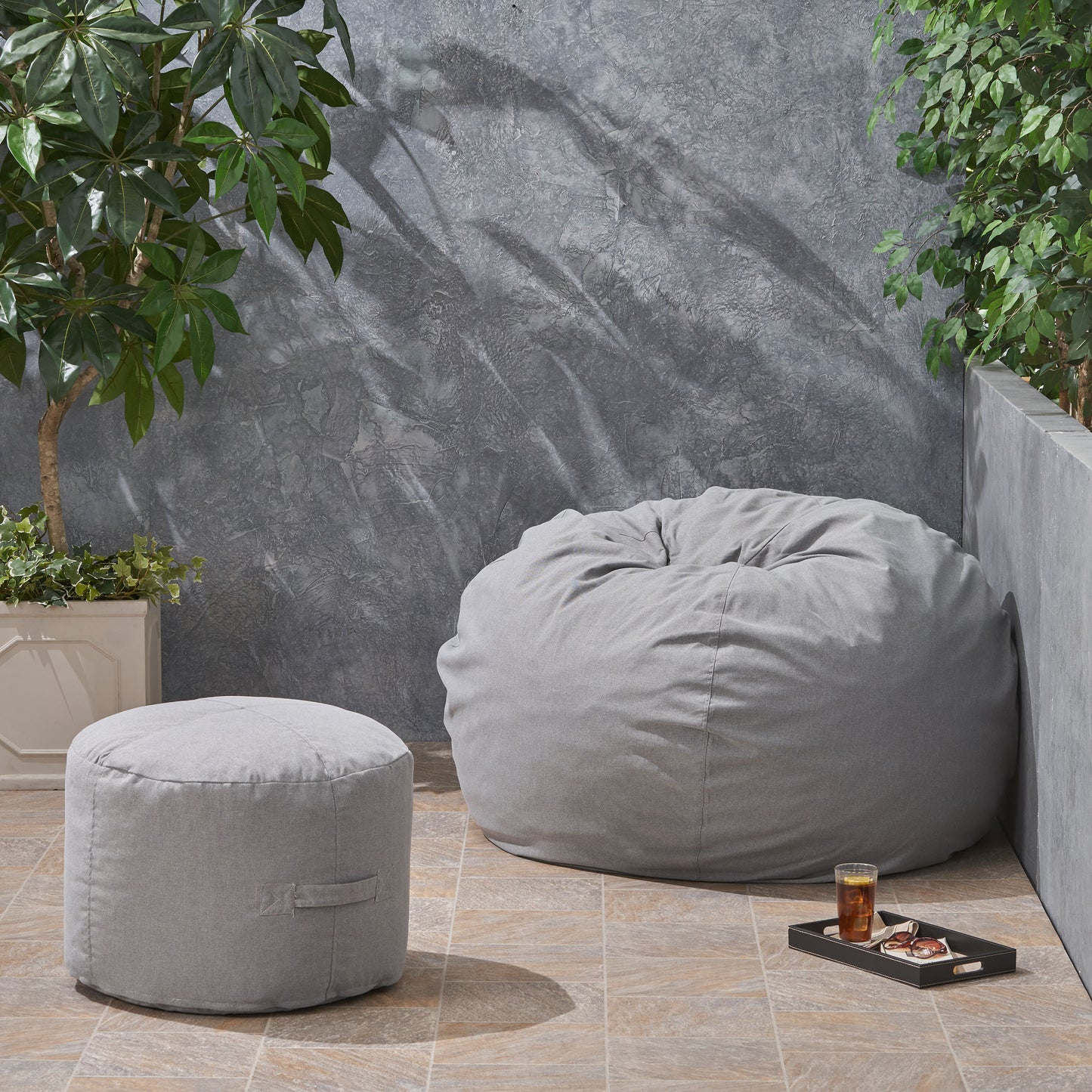 Cavalia Bay Outdoor Water Resistant 4.5 Bean Bag and 2 Ottoman Pouf Set