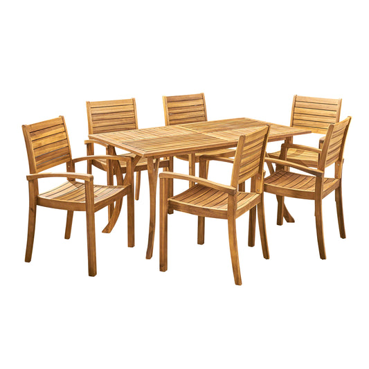 Bauer Outdoor 6-Seater Rectangular Acacia Wood Dining Set