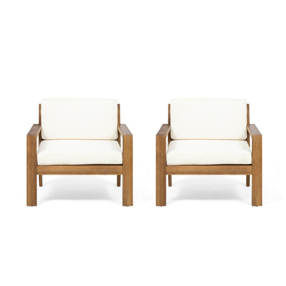 Ben Outdoor Acacia Wood Club Chairs with Cushions (Set of 2), Teak