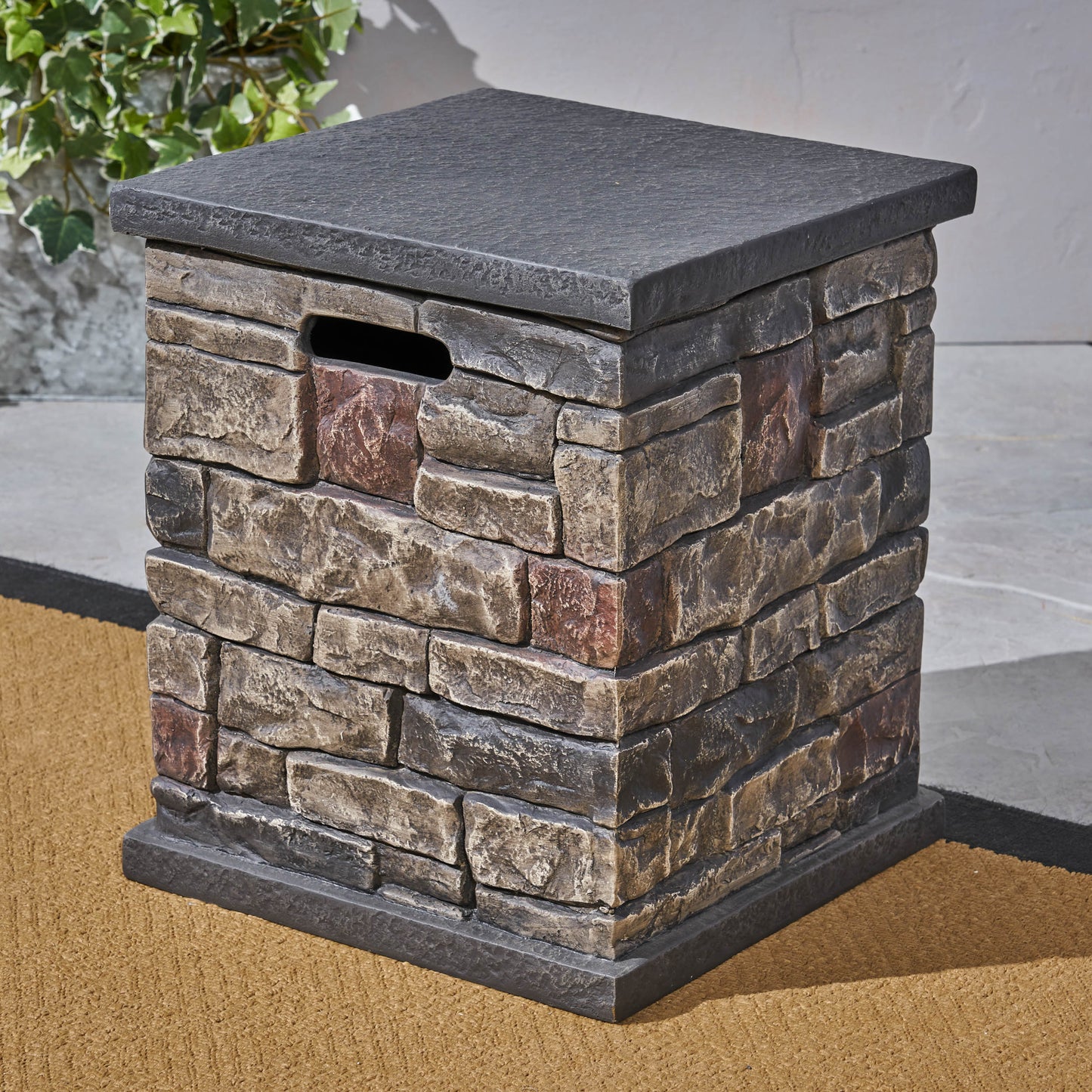Lillian Outdoor 32" Round Light Weight Concrete Fire Pit - 40,000 BTU, Mixed Brown