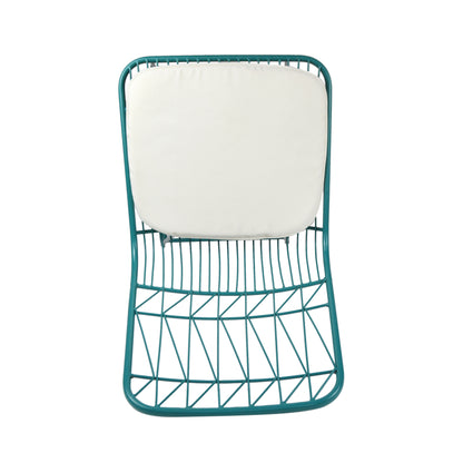 Ella Outdoor Wire Counter Stools with Cushions (Set of 4), Teal and Ivory