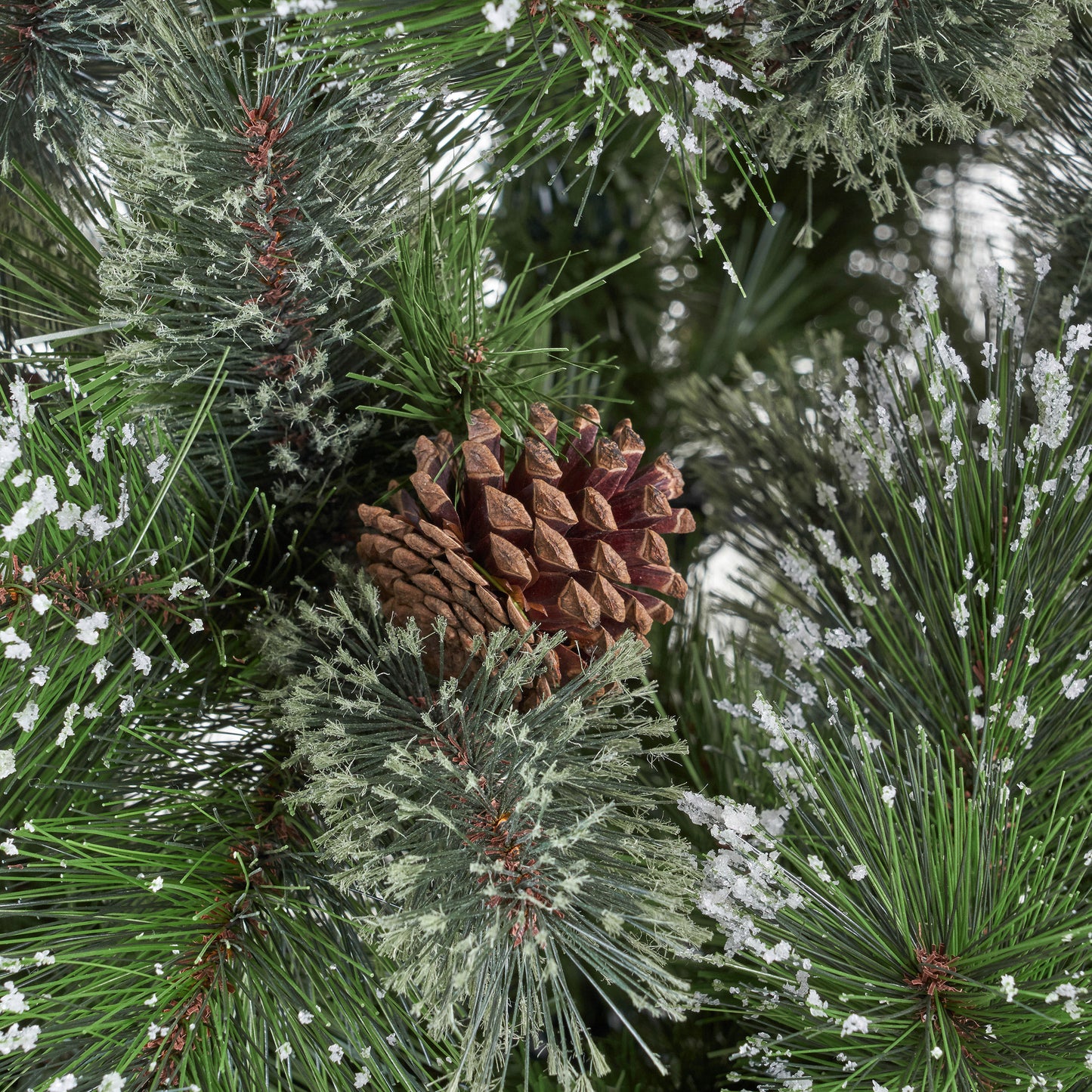 7-foot Cashmere Pine and Mixed Needles Hinged Artificial Christmas Tree with Snowy Branches and Pinecones