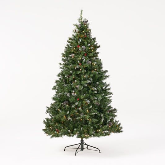 7-foot Mixed Spruce Pre-Lit Clear LED Hinged Artificial Christmas Tree with Frosted Branches