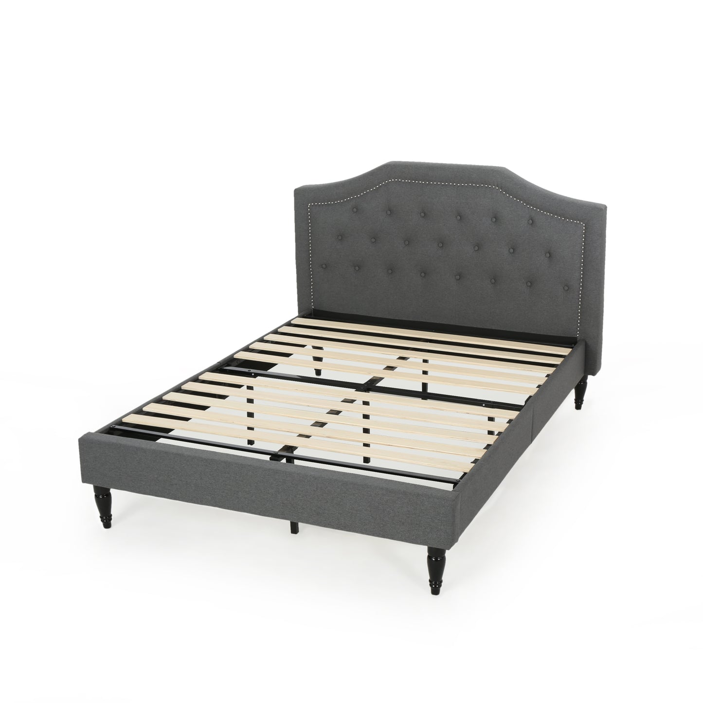 Renee Contemporary Low Profile Fully Upholstered Fabric Platform Bed Frame, Queen