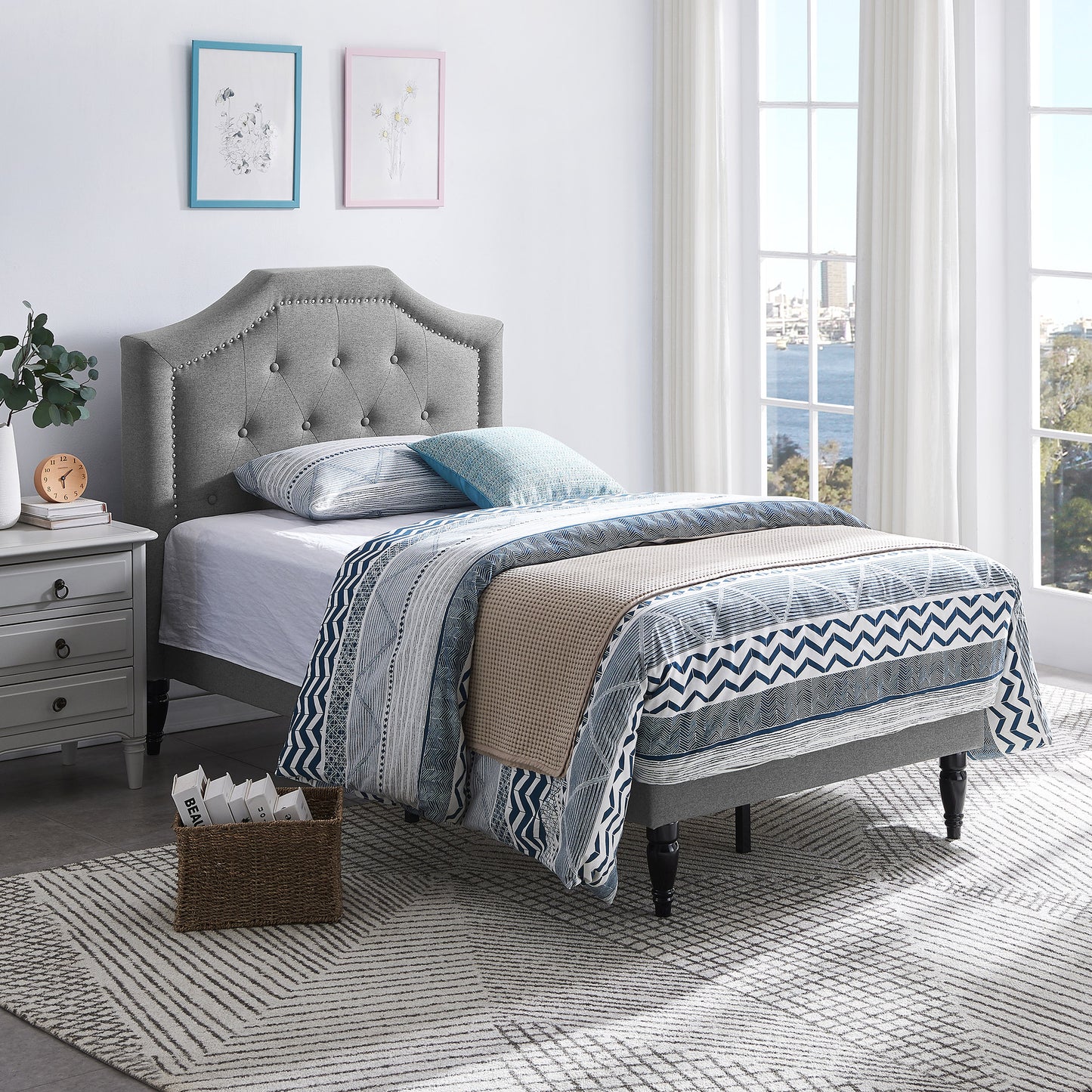 Renee Contemporary Upholstered Twin Bed Platform