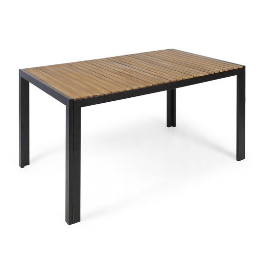 Tamia Outdoor 59-inch Acacia Wood and Iron Dining Table, Black and Teak Finish