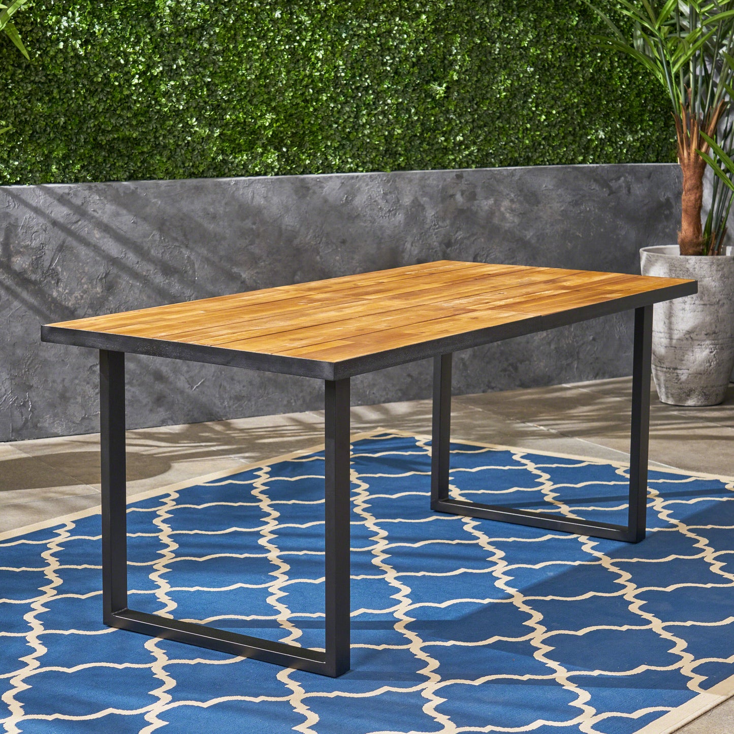 Lane Outdoor 70-inch Acacia Wood and Iron Dining Table, Black and Teak Finish