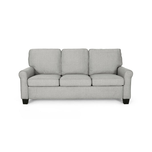 Bridget Contemporary Scrolled Arm Upholstered Fabric Sofa with Tonal Piping