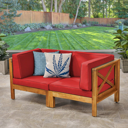 Brava Outdoor Modular Acacia Wood Loveseat with Cushions