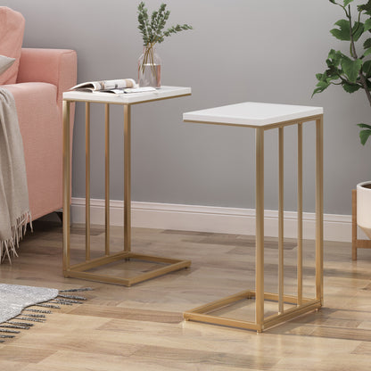 Baywinds Modern Glam C Side Table, Set of 2, White and Champagne Gold