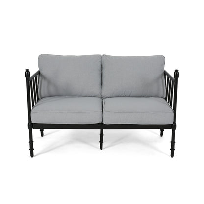 Francis Outdoor Aluminum Loveseat and Coffee Table with Cushions