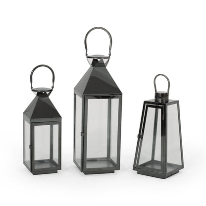 Asael Modern Stainless Steel Lantern Set