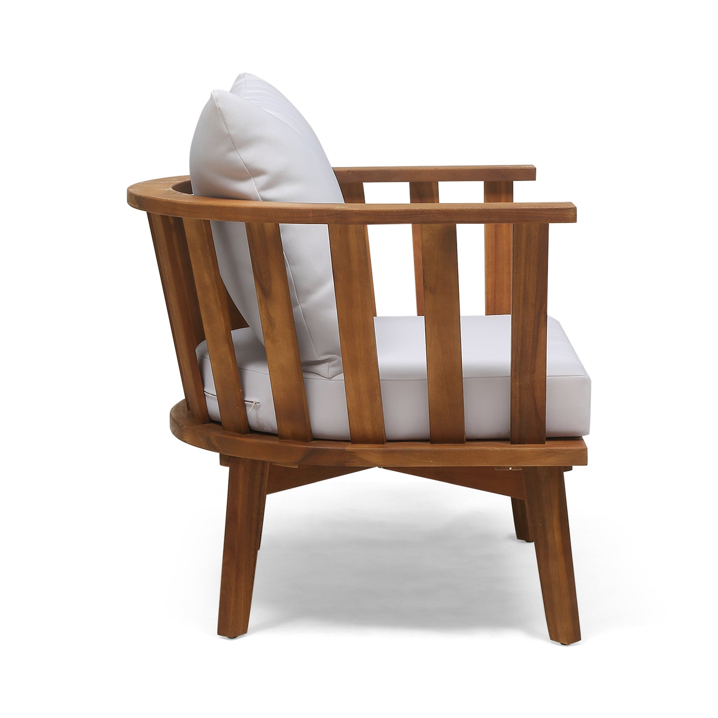 Dean Outdoor Wooden Club Chair with Cushions, White and Teak Finish