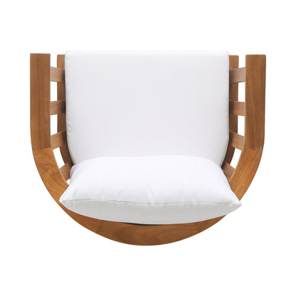 Dean Outdoor Wooden Club Chair with Cushions, White and Teak Finish