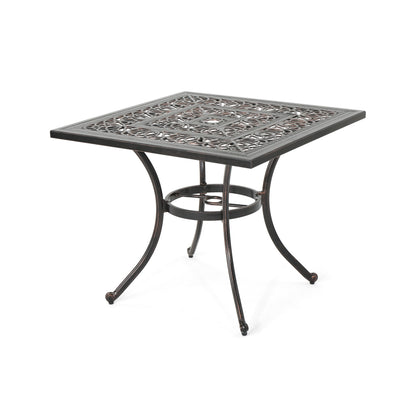 Jamie Outdoor Square Cast Aluminum Dining Table, Shiny Copper