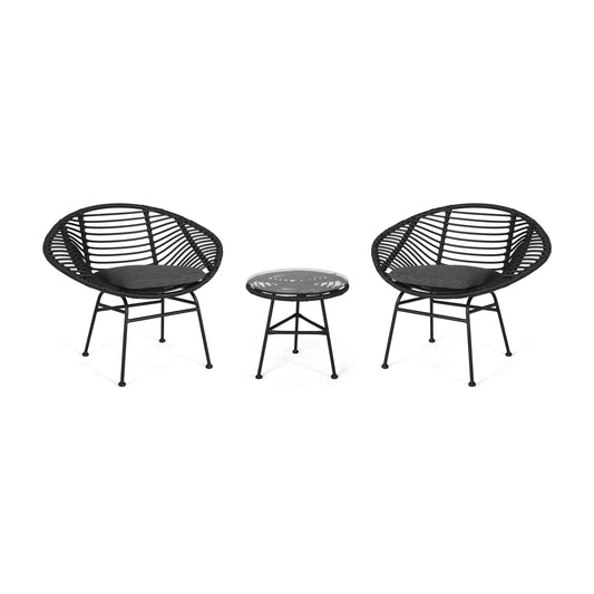 Isabel Outdoor Faux Wicker 2 Seater Chat Set with Tempered Glass Table