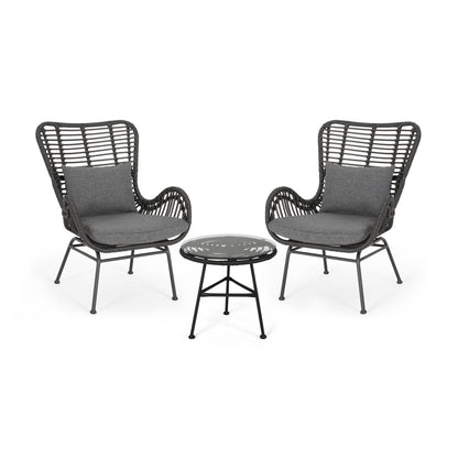 Naomi Outdoor 3 Piece Wicker Chat Set with Cushions