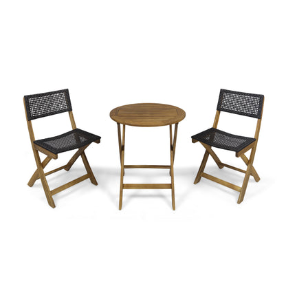 Truda Outdoor Acacia Wood Wicker Foldable Bistro Set with Chairs and Table