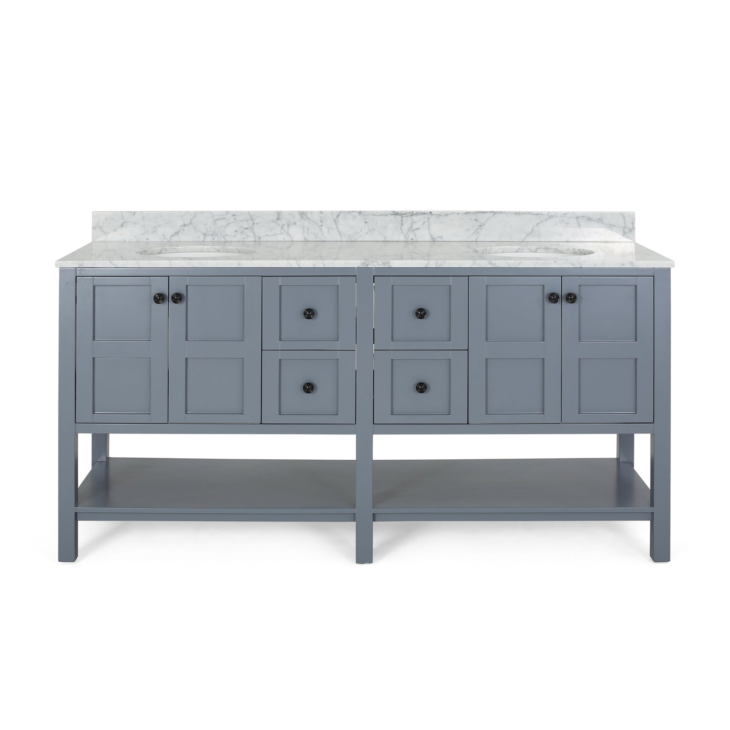 Jamison Contemporary 72" Wood Double Sink Bathroom Vanity with Marble Counter Top with Carrara White Marble