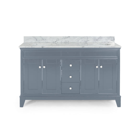 Feldspar Contemporary 60" Wood Double Sink Bathroom Vanity with Marble Counter Top with Carrara White Marble