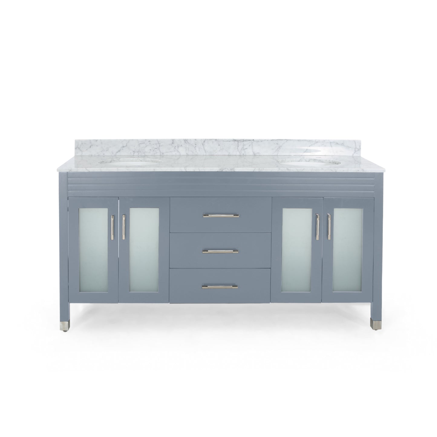 Holdame Contemporary 72" Wood Double Sink Bathroom Vanity with Marble Counter Top with Carrara White Marble