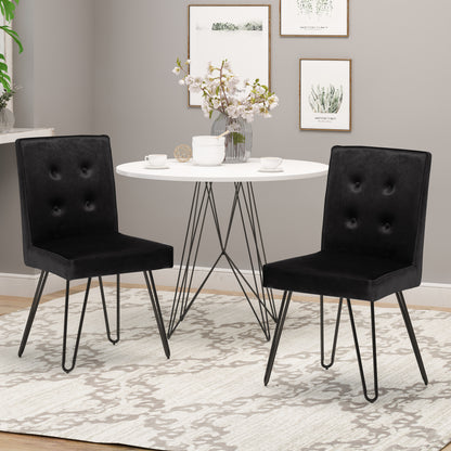 Natalie Glam Tufted Velvet Dining Chairs with Iron Legs  (Set of 2)