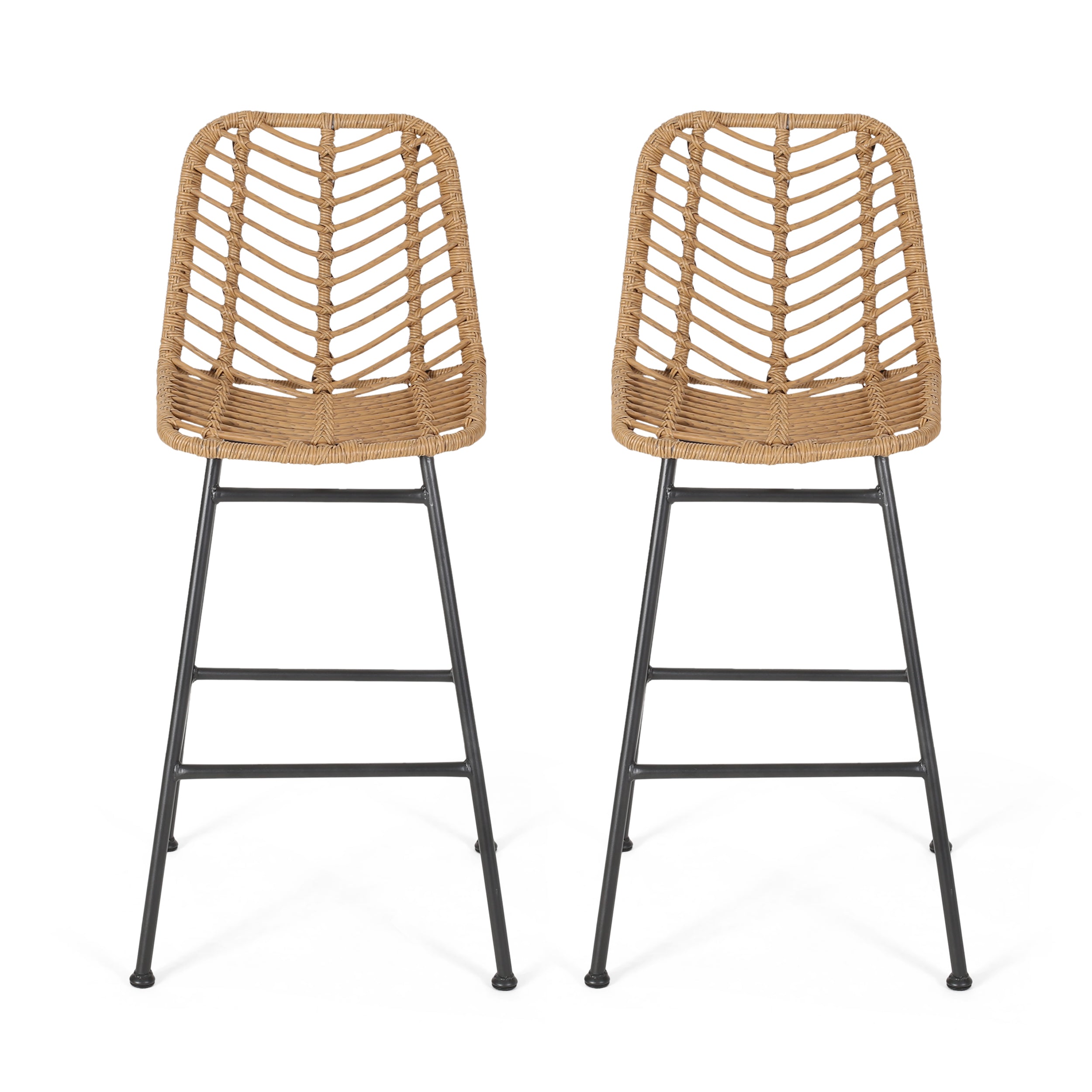 Jessie Outdoor Wicker Barstools (Set of 2) – GDFStudio