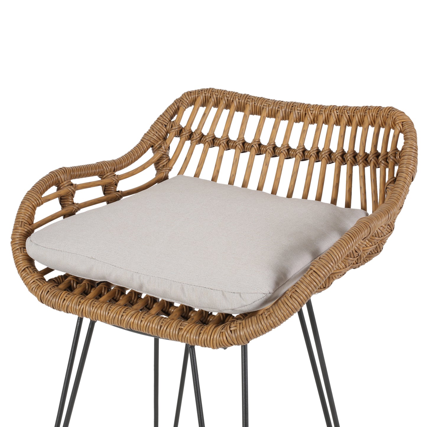 Isador Outdoor Wicker Barstools with Cushions (Set of 4)