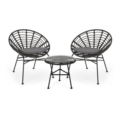 Seaton Outdoor Modern Boho 2 Seater Wicker Chat Set with Side Table