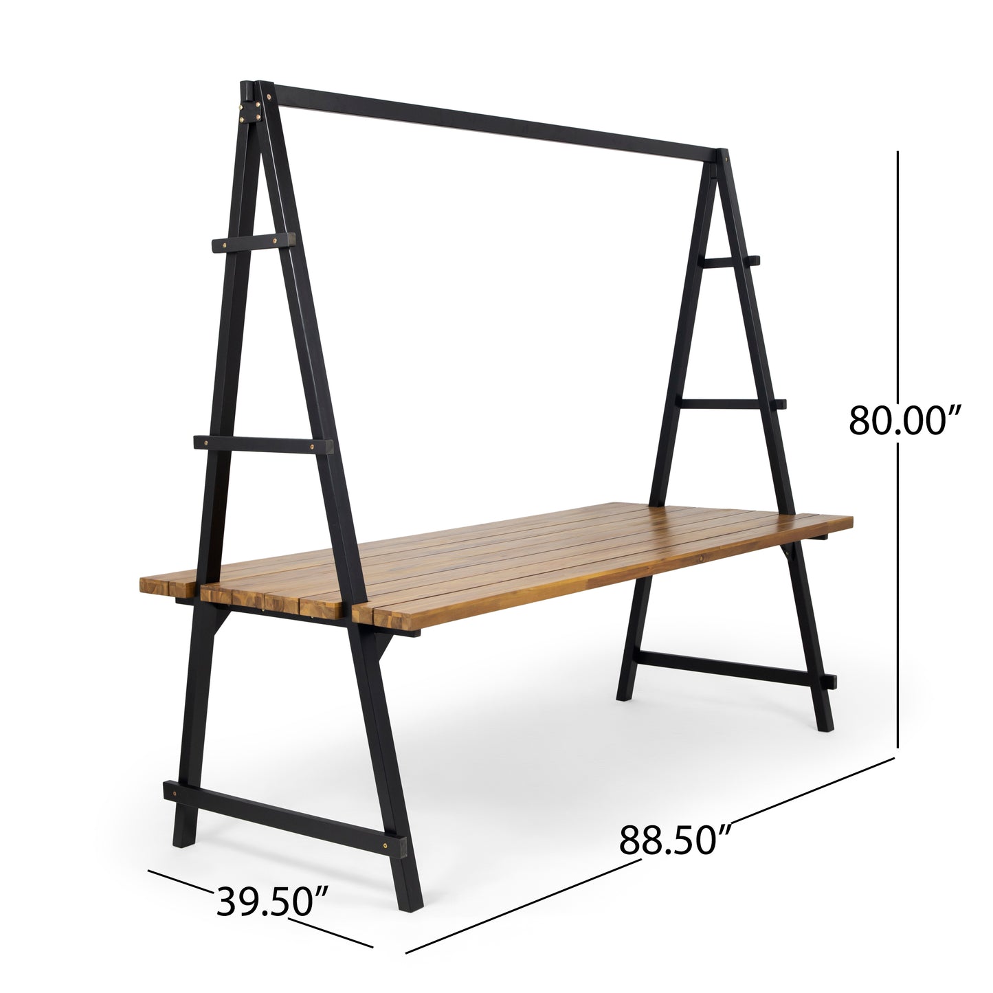 Brora Outdoor Acacia Wood 88.5" Dining Table with Iron Plant Hanger