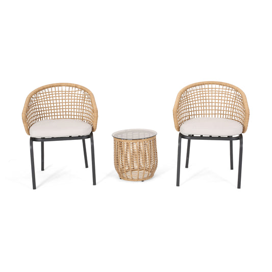 Herbert Outdoor Wicker 3 Piece Chat Set with Side Table
