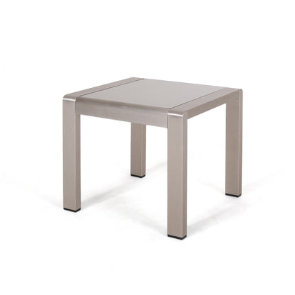 Giovanna Coral Outdoor Aluminum Side Table with Glass Top