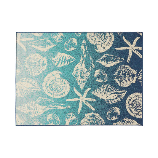 Yvette Breeze Outdoor Ombre Area Rug, Blue and Ivory
