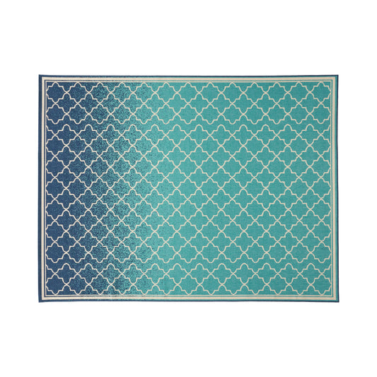 Sweety Outdoor Ombre Area Rug, Blue and Ivory